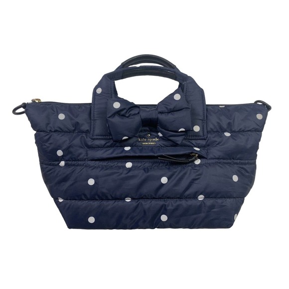 kate spade Handbags - Kate Spade Quilted White Polka Dot Bag Bow Navy Top Handle